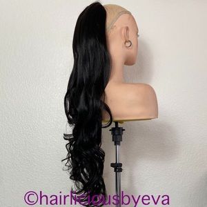 Ponytail hair extensions drawstring black curly